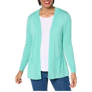 Denim & Co. Women's Beach Open Front Tunic Cardigan Blue - Regular
